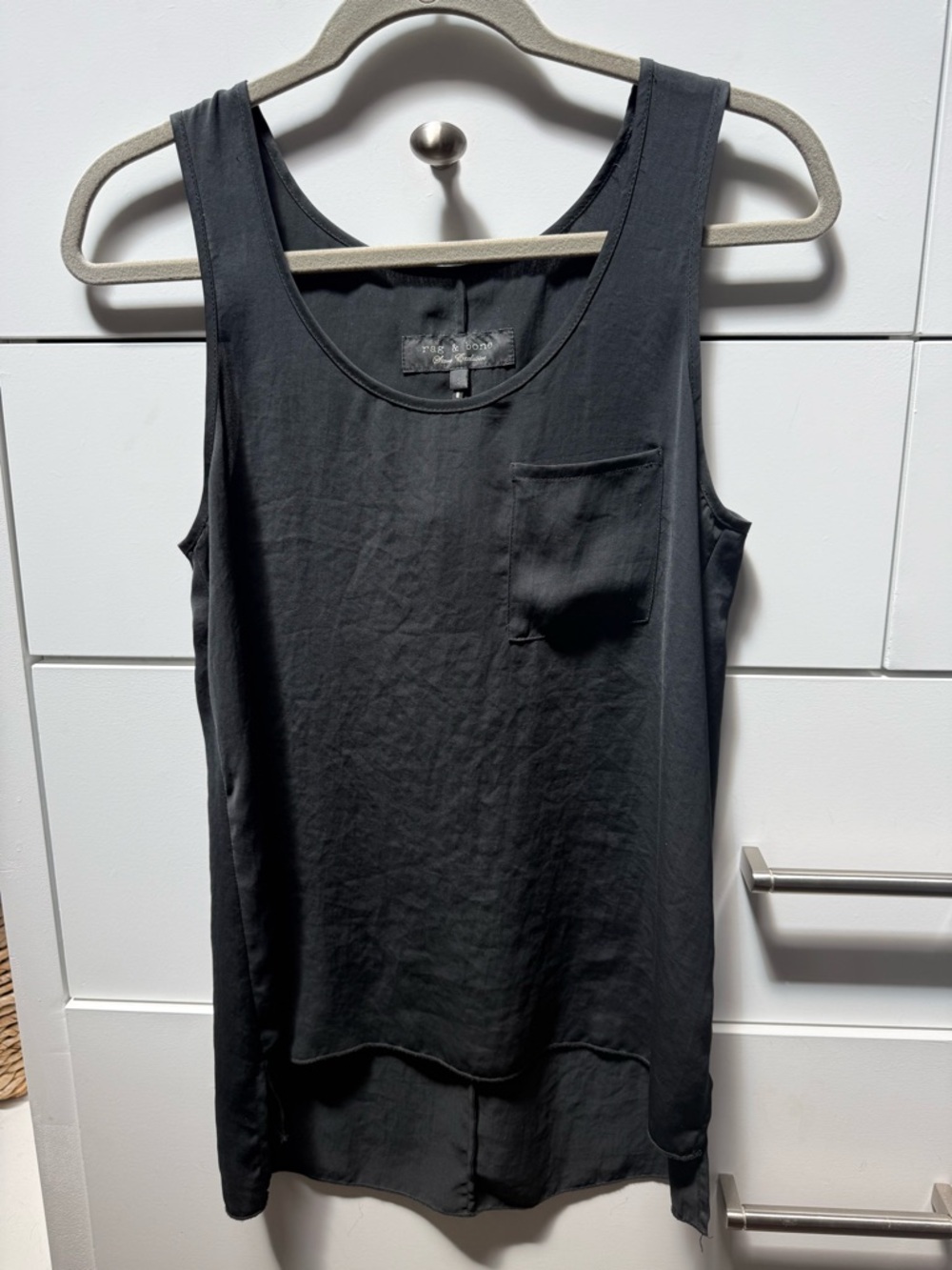 Rag & Bone Store Exclusive Black Satin Tank | Size S | Pocket | High-Low Hem